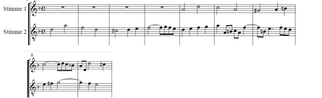 Compases 1-8. Tema principal en la voz 1 (cc. 1-4); mutación o variación del tema (5-9).